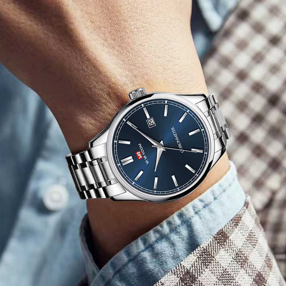 Business Mens Watch VA VOOM 2023 Fashion Trend Blue Stainless Steel Waterproof Quartz Movement Boutique Men Casual Wristwatch Y250605