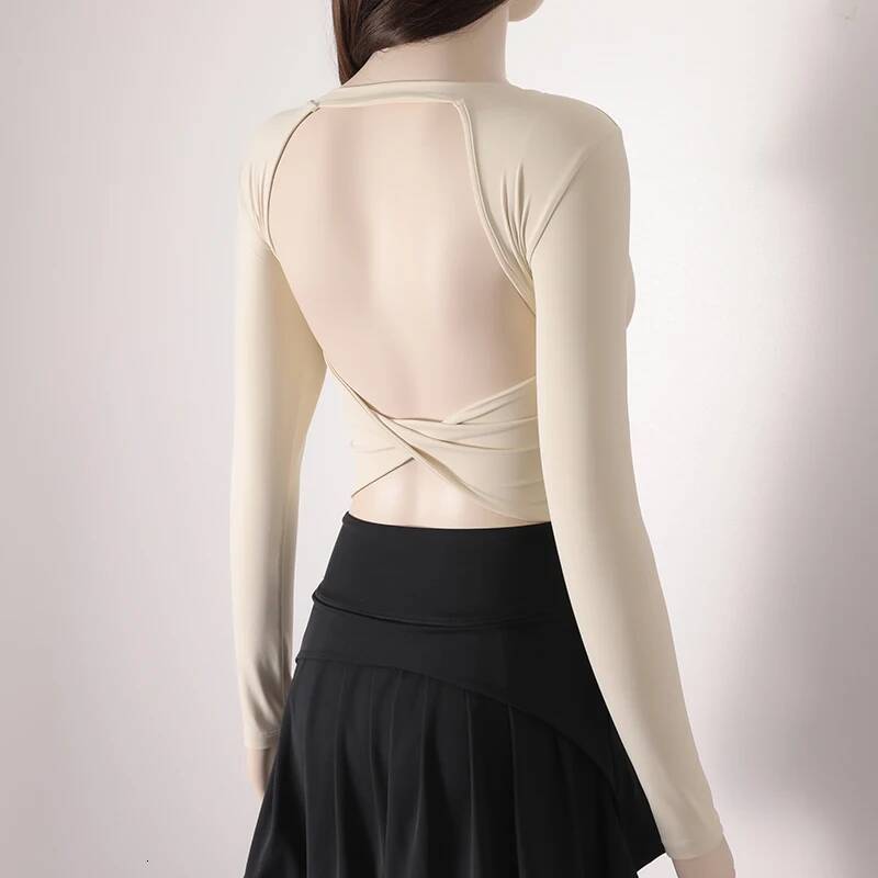 Ddmyoutdoor Sexy Twisted Crossover Hollow Out Back Sports Tshirt Short Gym Fiess Crop Top Long Sleeve Yoga Shirt For Women With Fixed Pads Jogging Sui