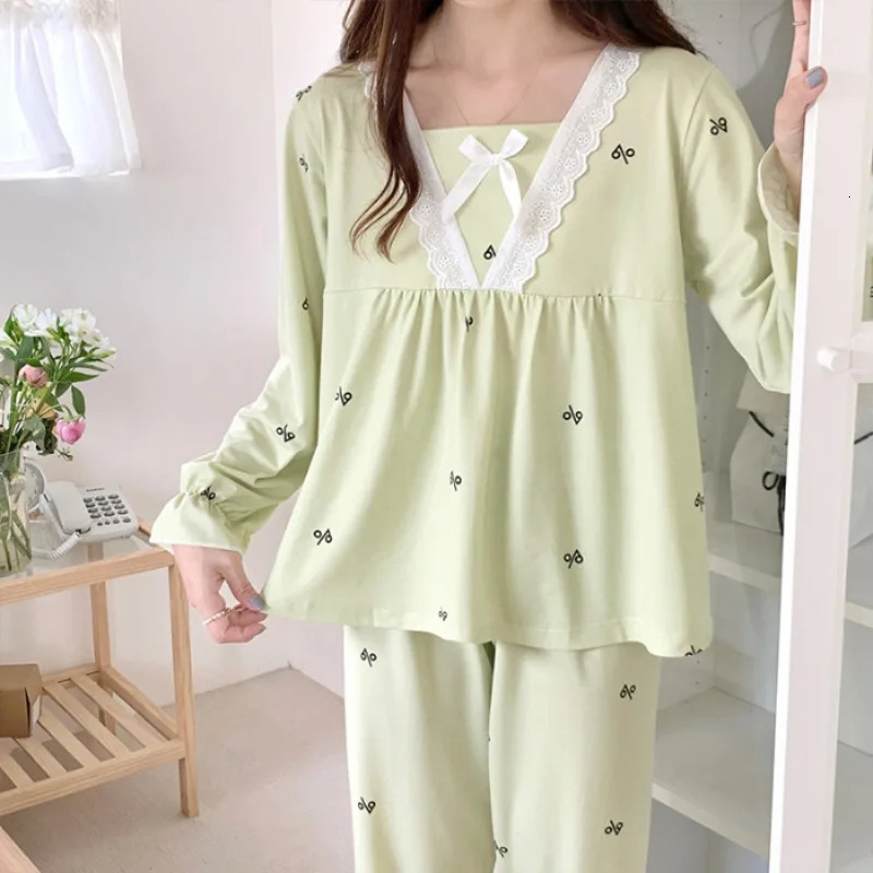 Four Seasons Women Sleepwear Plus Size Cartoon Heart Print Long Sleeve Cute Princess Style Summer Simple Casual Homewear 250530