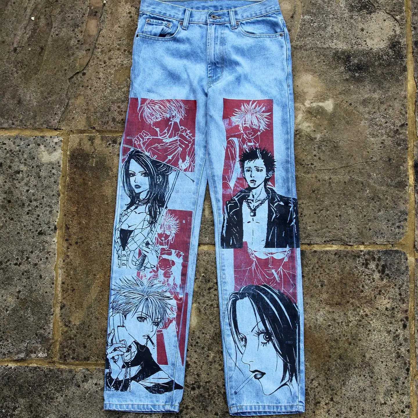 Harajuku Popular Anime Series Jeans Men Baggy Jean Streetwear Wide Leg Trouser Women High Waist Pants New Y2k Men Clothing Z250605