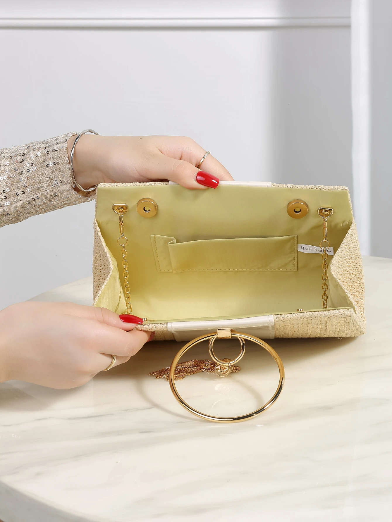 1 piece Bohemian Resort Woven Large Capacity Clutch Bag Elegant Ladies Fashion Square Straw Evening Bag 250605