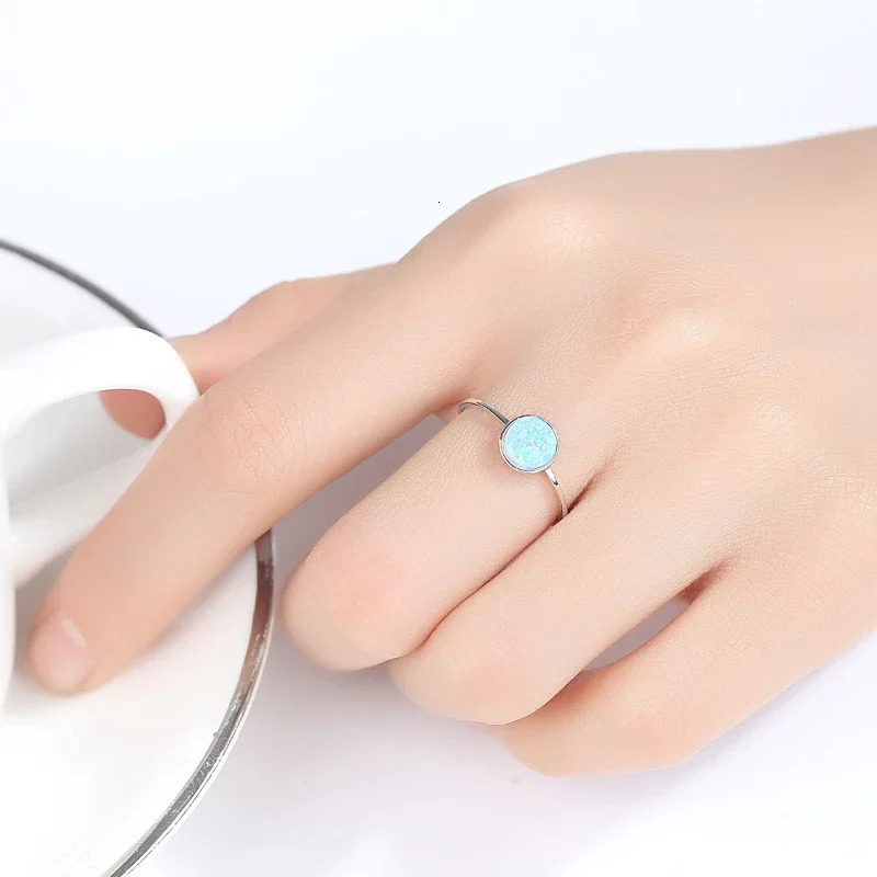 Trumium 925 Steriling silver Round Opal Stone Rings for Women Vintage Simple Ring Anniversary Wedding Gift Trendy Jewelry 250605