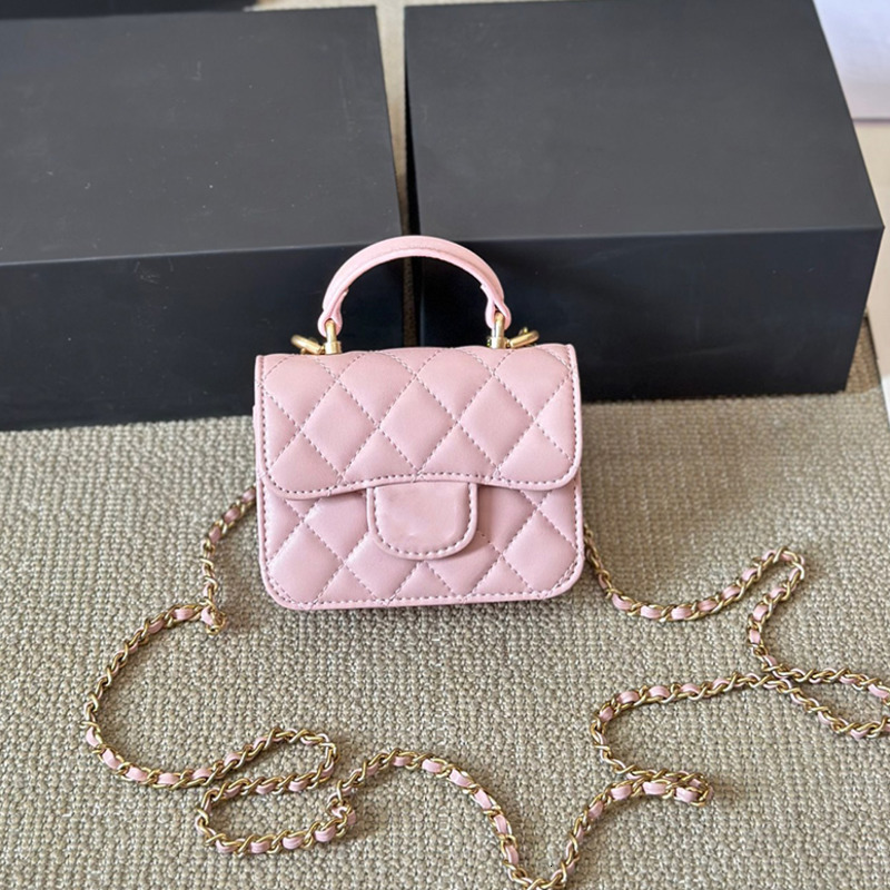 Mini Cute Portable Designer Women Luxury Coin Purse Top Half Circular Leather Handle Lady Shoulder Bag Classic Diamond Lattice Gold Chain Cross Body 12x10cm