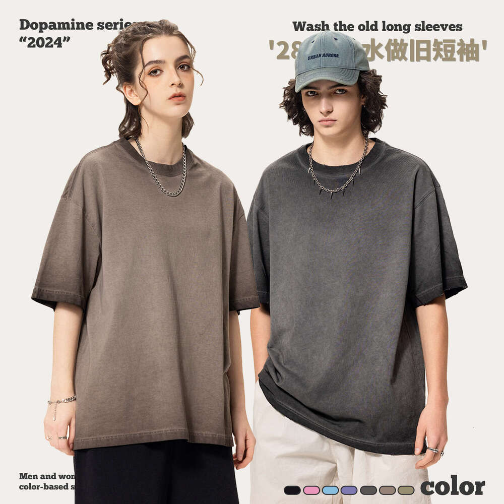 Men's Clothing|Washed Vintage For Men American Style Ins Street Dopamine Pure Cotton Trendy Brand Short Sleeve T-Shirt B5