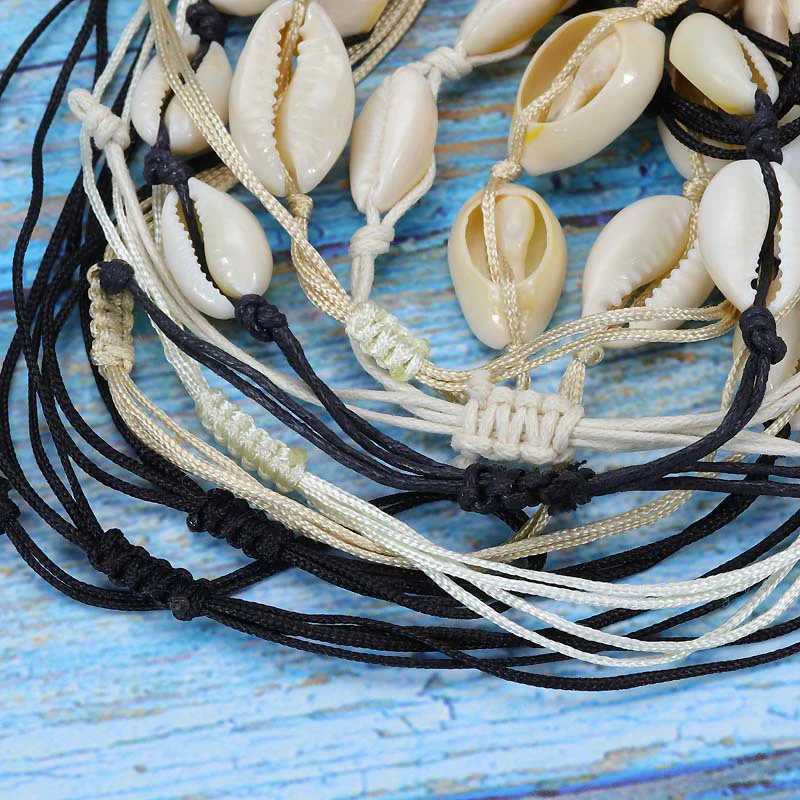 Natural Sea Shell Charm Bracelets Necklace For Women Men Summer Sandy Beach Handmade String Rope Hand-woven Shells Accessories Y250605