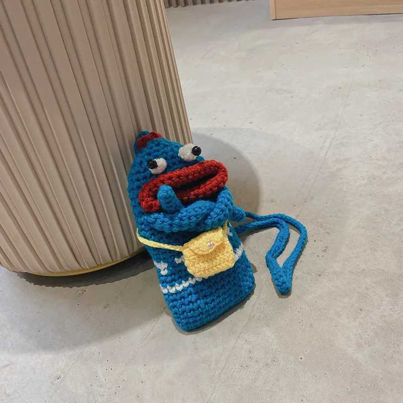 Kawaii Crossbody Bag Handmade Knit Handbag Women Girls Phone Bags Cartoon Sausage Mouth Small Messenger Bag Coin Purse M250606