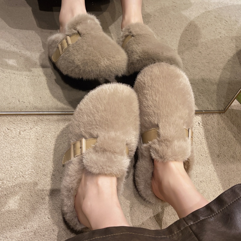 2025 free shipping autumn and winter new designer shoes, women's fur slippers, fashionable outerwear, half mop cotton mop black brown