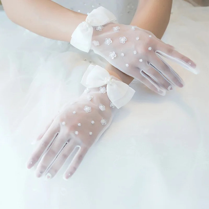 Wholesale White Bridal Gloves Finger Beaded Gloves Guantes Largos Mujer Vestidos De Novia 250603
