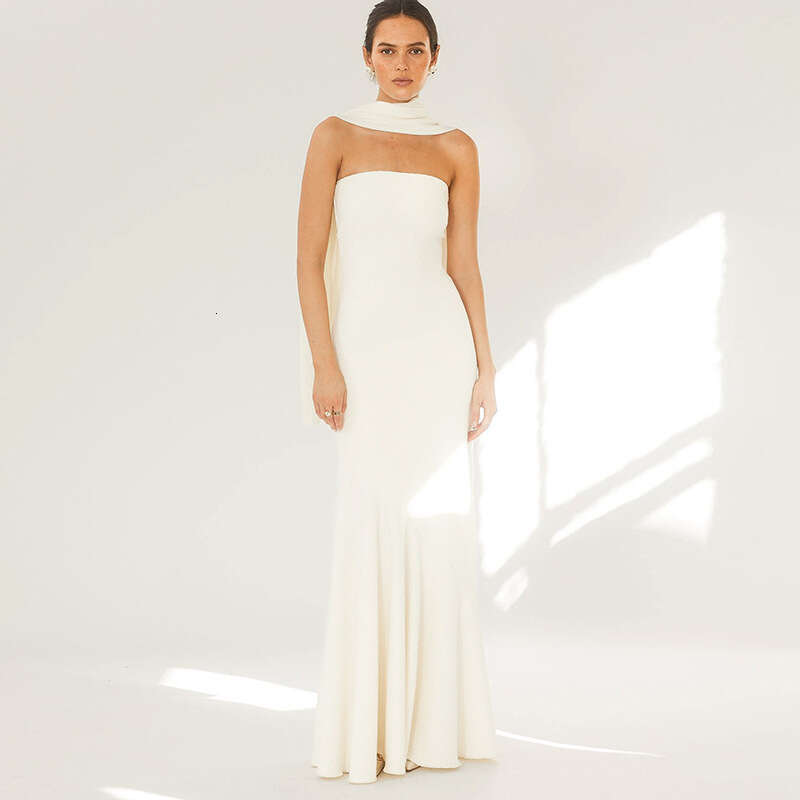 Hot-Selling Summer New Fashionable Elegant Slim Waist Wrapped Chest Fish Tail Pattern Skirt Bottom Shawl Dress B5