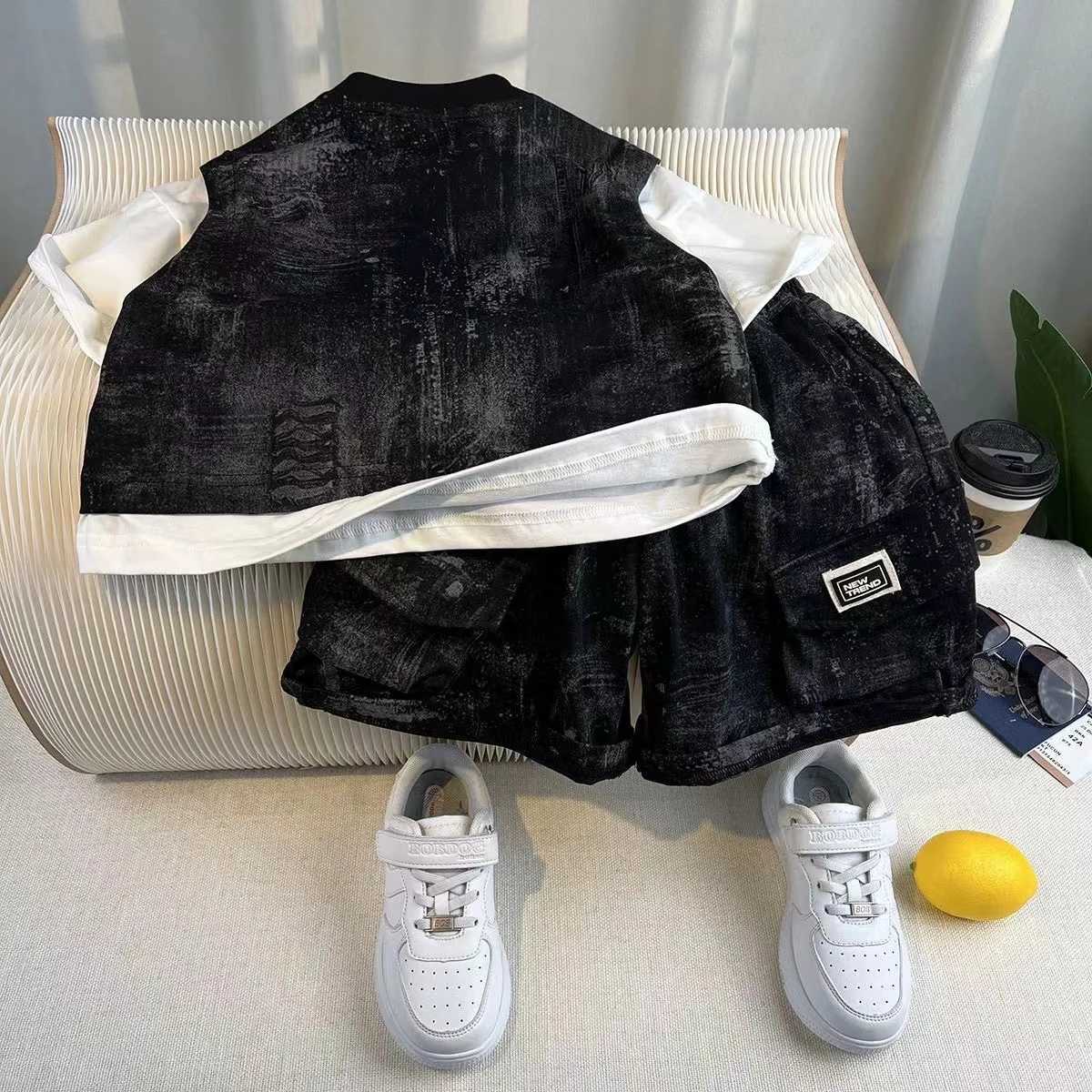 Baby Boys Summer Clothes Fashion Letter Short Sleeve ket T-Shirt+Pants 2pcs Korean Kid Tide Sport Set Children Casual Outfits R250606