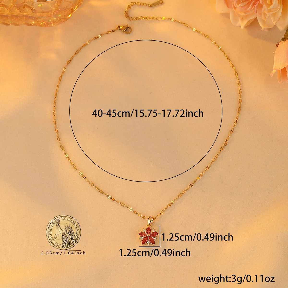 New Sweet Pink Cherry Blossoms Pendant Stainless Steel Necklaces For Women Korean Fashion Temperament Clavicle Chain Jewelry Y250605