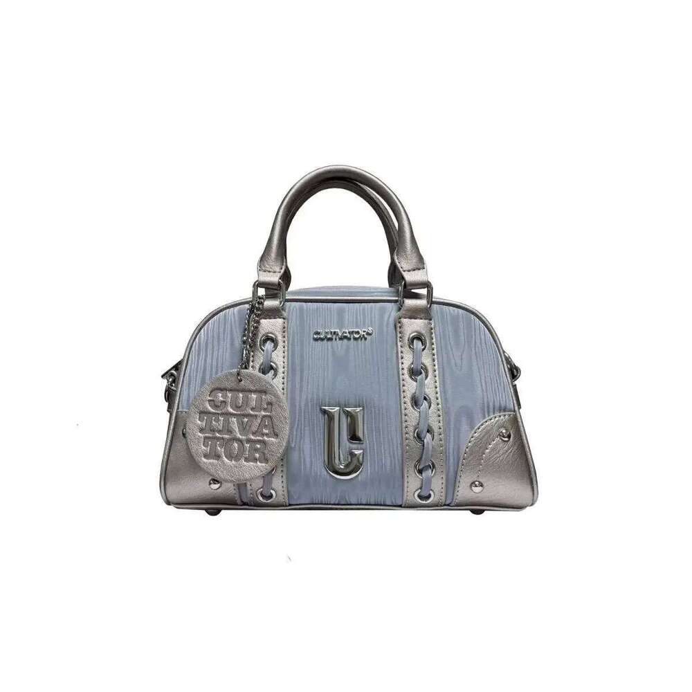 Vintage Blue Hand For Women Retro Contrasting Color Handle Casual Bowling Bag Handbag Ladies 2025 Spring Y2k Bags