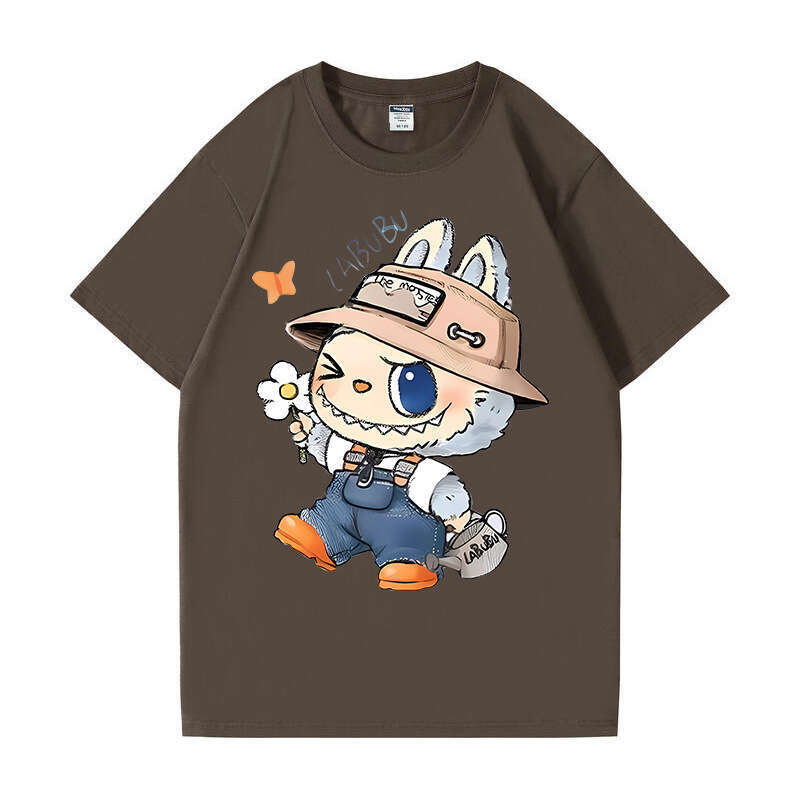 2025 New Labubu Shoulder Pure Cotton Short Sleeve Unisex Cartoon Anime Trendy T-Shirt Top labubus