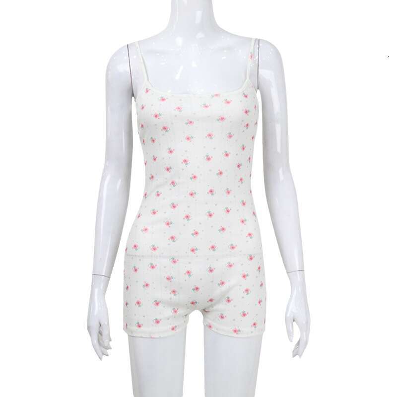 Women's Printed Strapless Off-Shoulder Tie Sexy Hot Girl Shorts Casual Jumpsuit B5