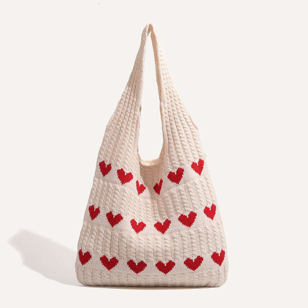 New Knitted Woven Heart-Shaped Women's High-End Exquisite Yarn Handbag Shoulder Shopping Bag B5