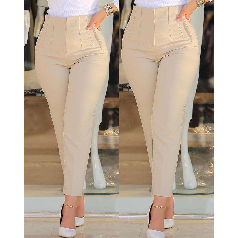 Women's Slim Fit Solid Color Pleated Zipper Versatile Blazer Cropped Pants B5