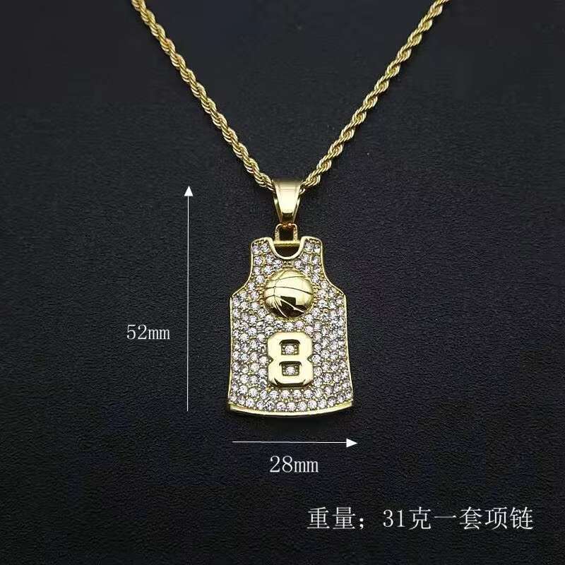 Hip Hop Basketball Mamba 8 Jersey Waterproof Stainless Steel Fashion Jewelry Pendant Necklaces 18K Gold Plated Male Man Mens