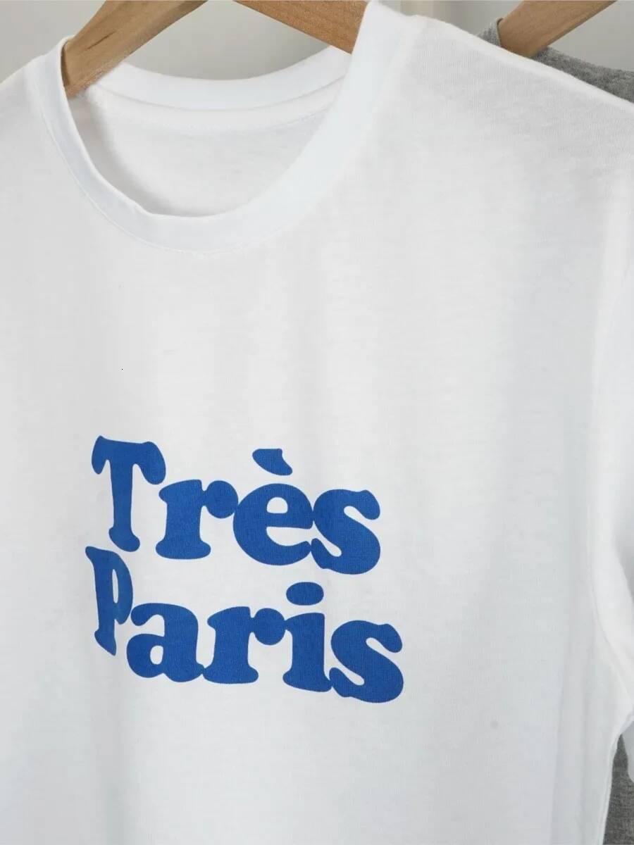 French Letters Printed T-Shirt Round Neck Short Sleeve All-Match Chic Tees Tops Summer Clothing 2024 New Casual Fashion T-Shirts