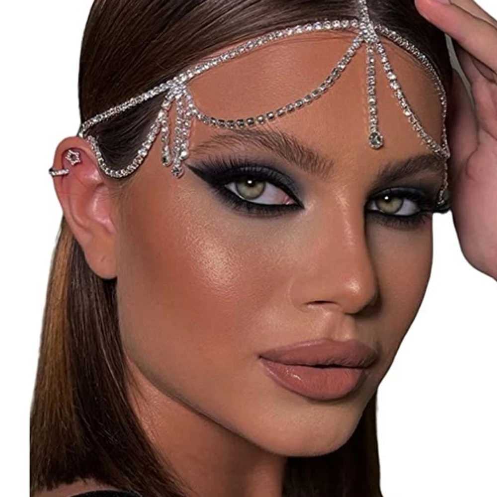Indian Bridal Head Chain Luxury Bling Crystal Tassel Forehead Hair Jewelry Headband For Women Wedding Bride Headdress Z250605