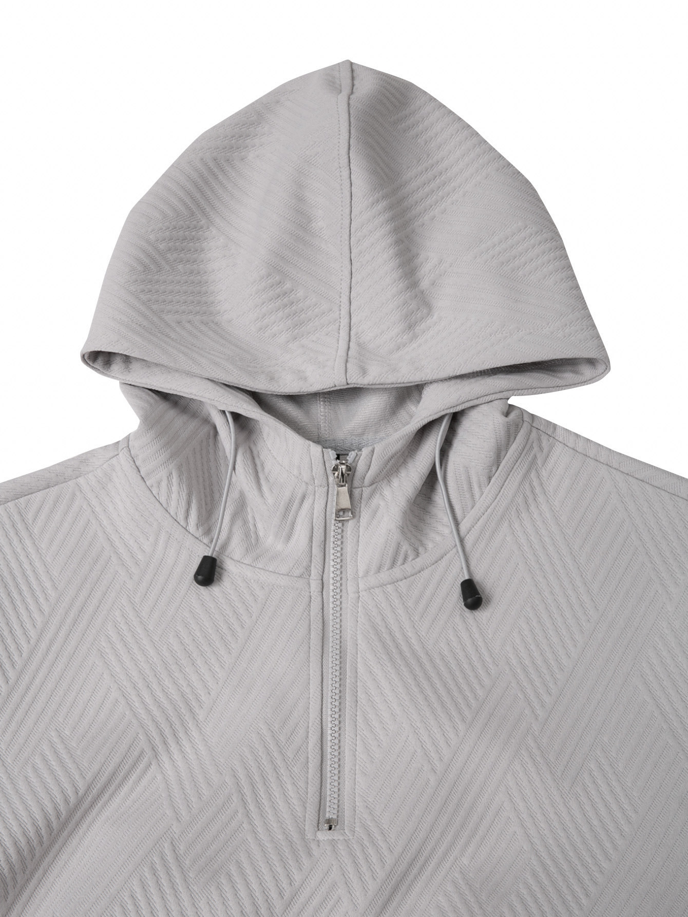 Men's casual fashion suit knitted jacquard hooded zipper pocket short sleeved and drawstring pants two-piece set