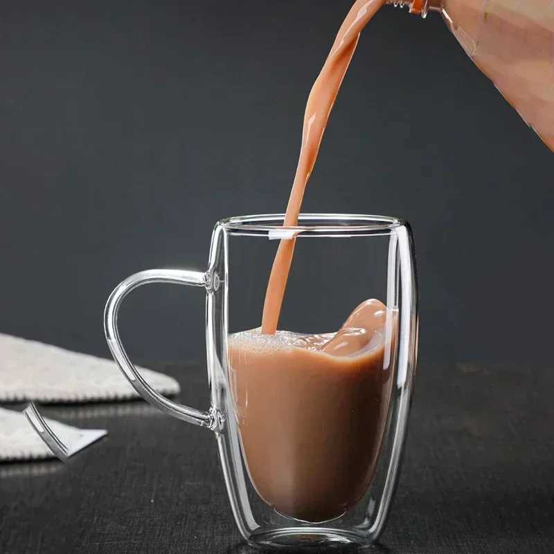 2-6pcs Double-layer Wall Transparent Cup Coffee Milk Drink Mug High Borosilicate Glass Drinkware Heat Resistant Household OfficeC250606