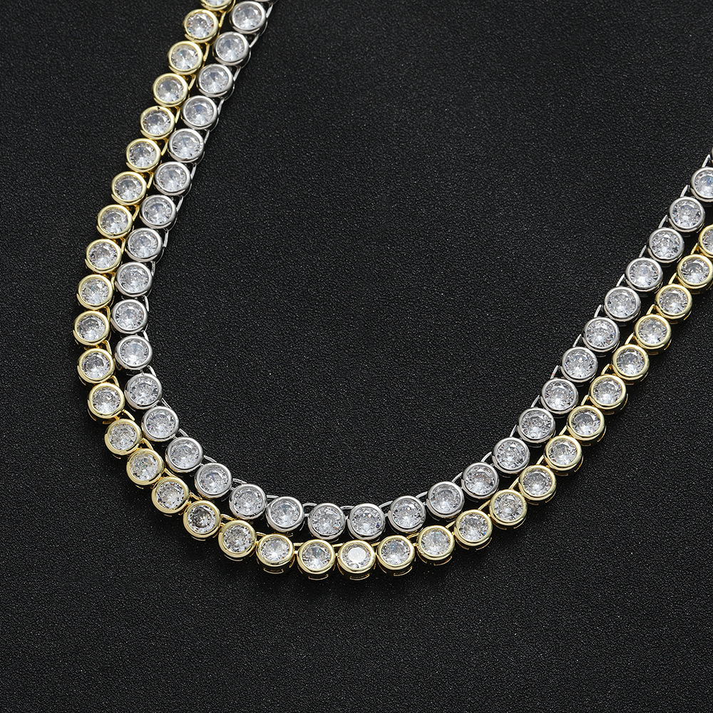 New In 3mm 4mm 5mm Round Sparkly Diamond Tennis Necklace Bracelet Jewelry Set Hip Hop Accessory Collarbone Chain Choker Inclusive Bling CZ StonesPulse