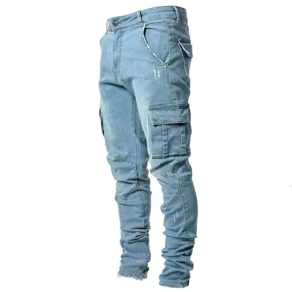 Men Stretch Jeans Washed Pencil Pants High Waist Ankle Length Trousers Vintage Pockets Button Zipper Fly Casual Basics Denims