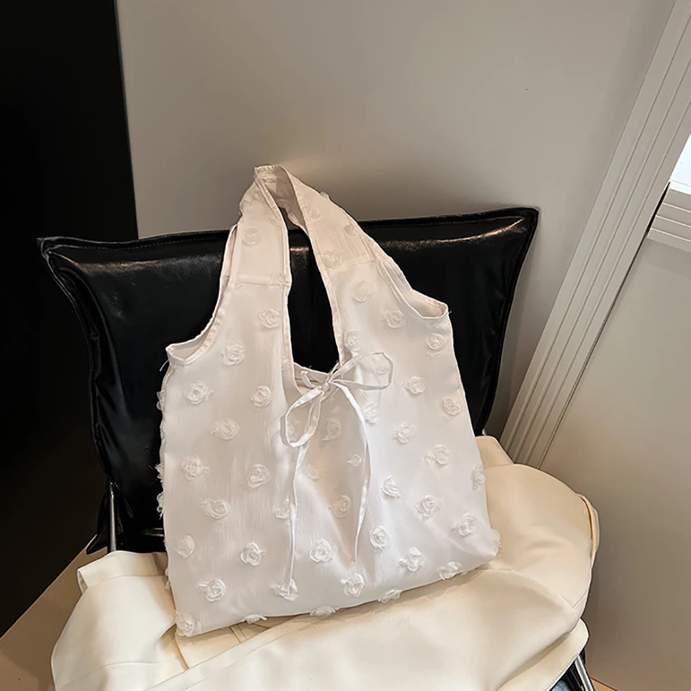 Summer Large Capacity Tote Bag Korean Ins Solid Color String Lace-Up One Shoulder Bags Commute Working Underarm Packs 250605