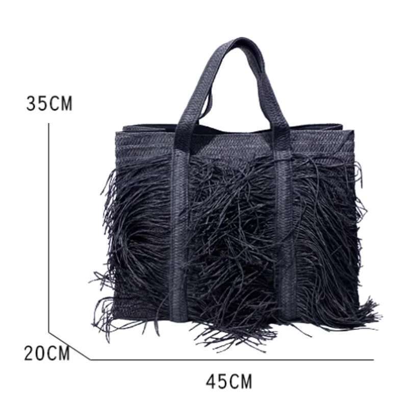 New Tassel Handbag For Women Large Capacity Hand Woven Tote Summer Beach Vacation Shoulder Bag