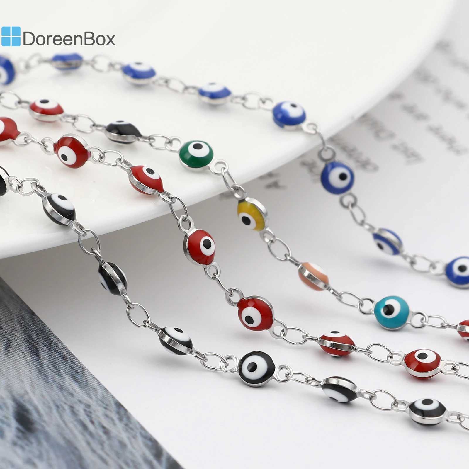 Stainless Steel Bracelets Round Evil Eye Enamel Jewelry Silver Color Hand Turkish Jewelry Bangle Boho Women Bracelet 19.5cm long W250606