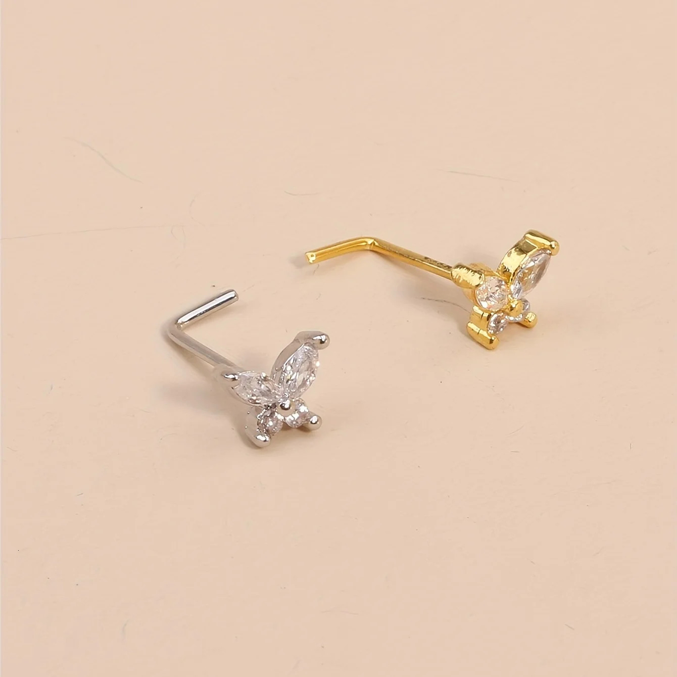 Nose Rings Stainless Steel L Shaped Nose Studs Butterfly Screw Nose Stud for Women Men Nose Piercing Jewelry Silvery/Golden 250605