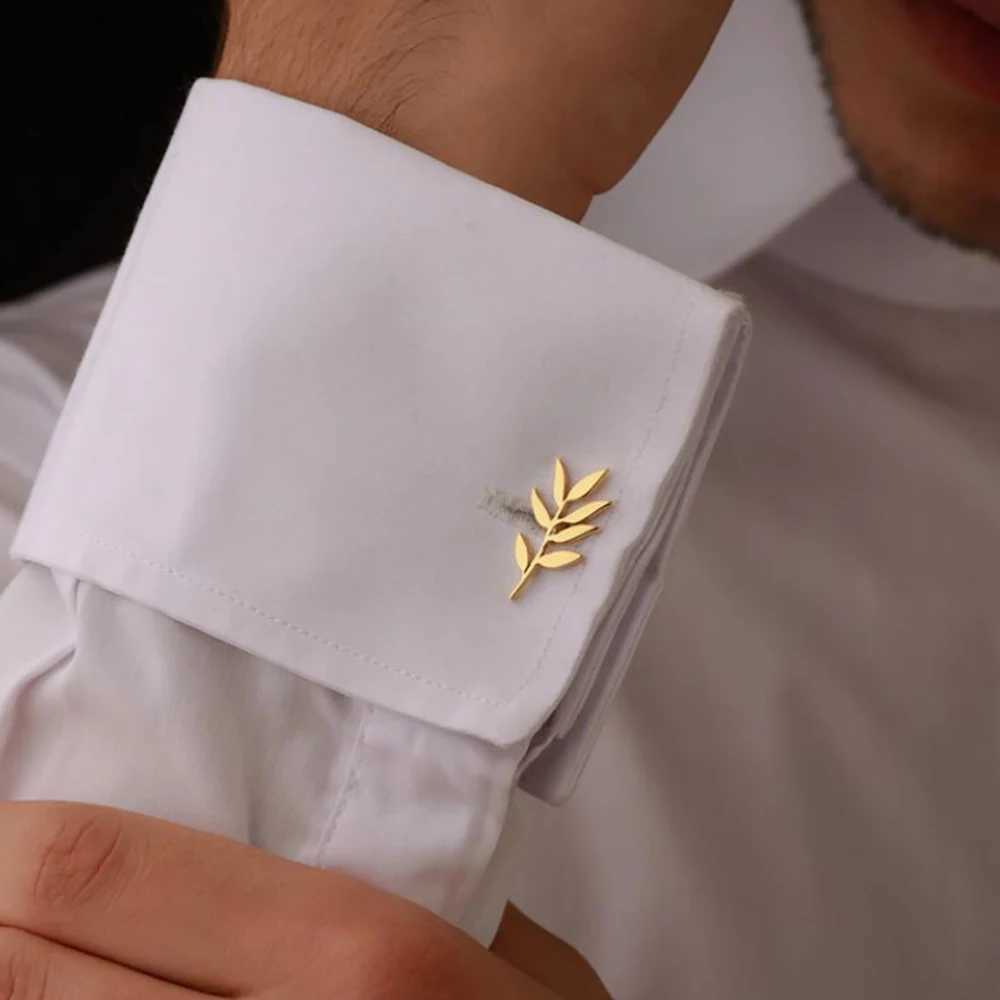 Personalized Olive Branch Pattern Cufflinks Mens Fashionable Stainless Steel Customized Cufflinks Fathers Day Husband Gift W250606