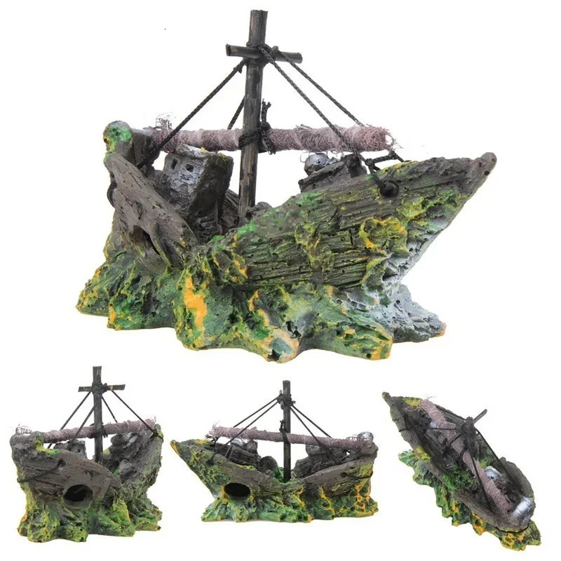 Aquarium Fish Tank Decorations Landscape Pirate Ship Wreck Ship Vintage Resin Boat Aquarium Accessories Home Decorations 250604