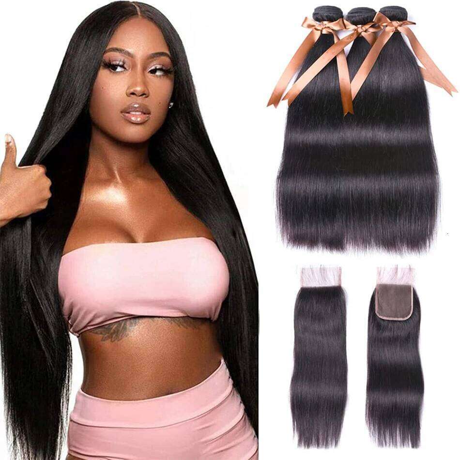 Clossure Bone Straight Human With Closure Bundles With13x4 Frontal Tissage Humain Hair Extensions