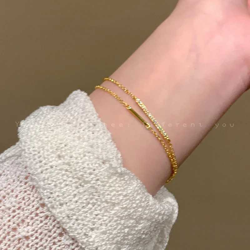 925 Sterling Silver Electroplated 14K Gold Double-layer Layered Exquisite Zircon Bracelet for Women Temperament Jewelry W250606