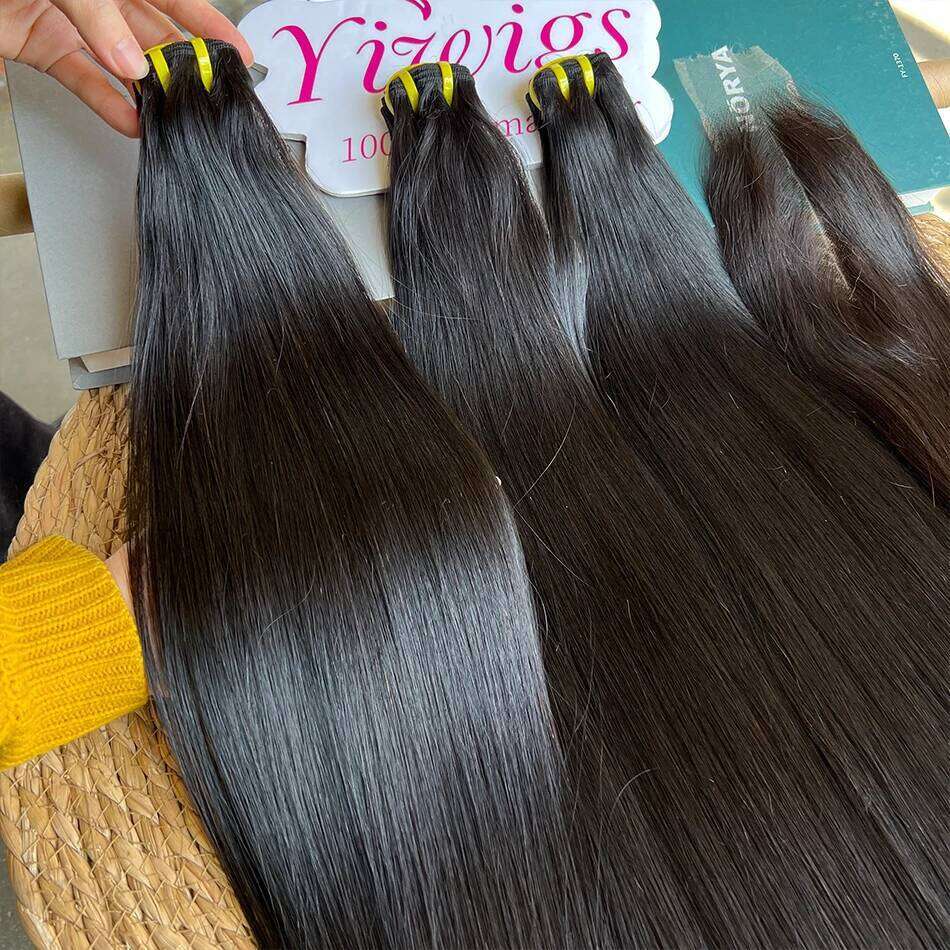 Double Drawn Straight 100% Raw Virgin Vieamese Human Bundles With 2x6 Transparent Lace Closure Hair Weave Extensions