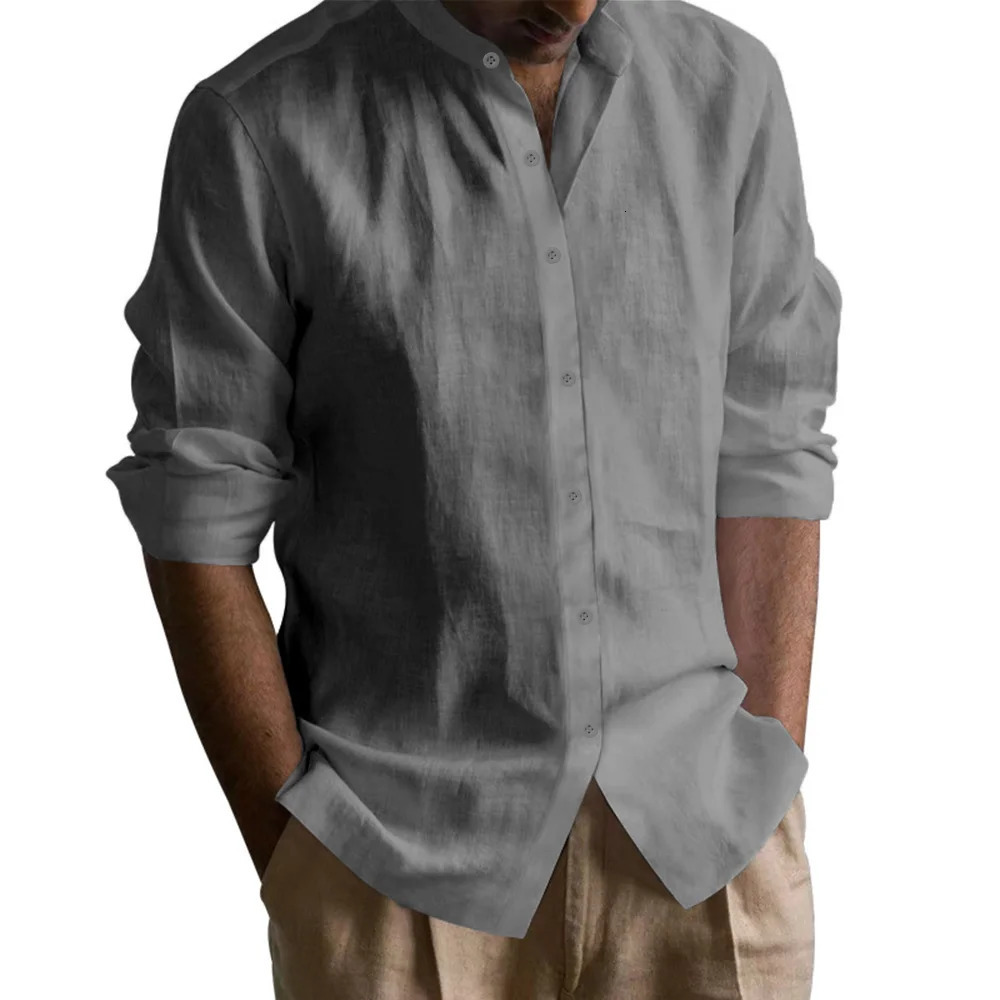 Mens Henley Shirts Cotton Linen Open Stitch Lightweight Breathable Solid Color Slim Fit Men Shirt 250605