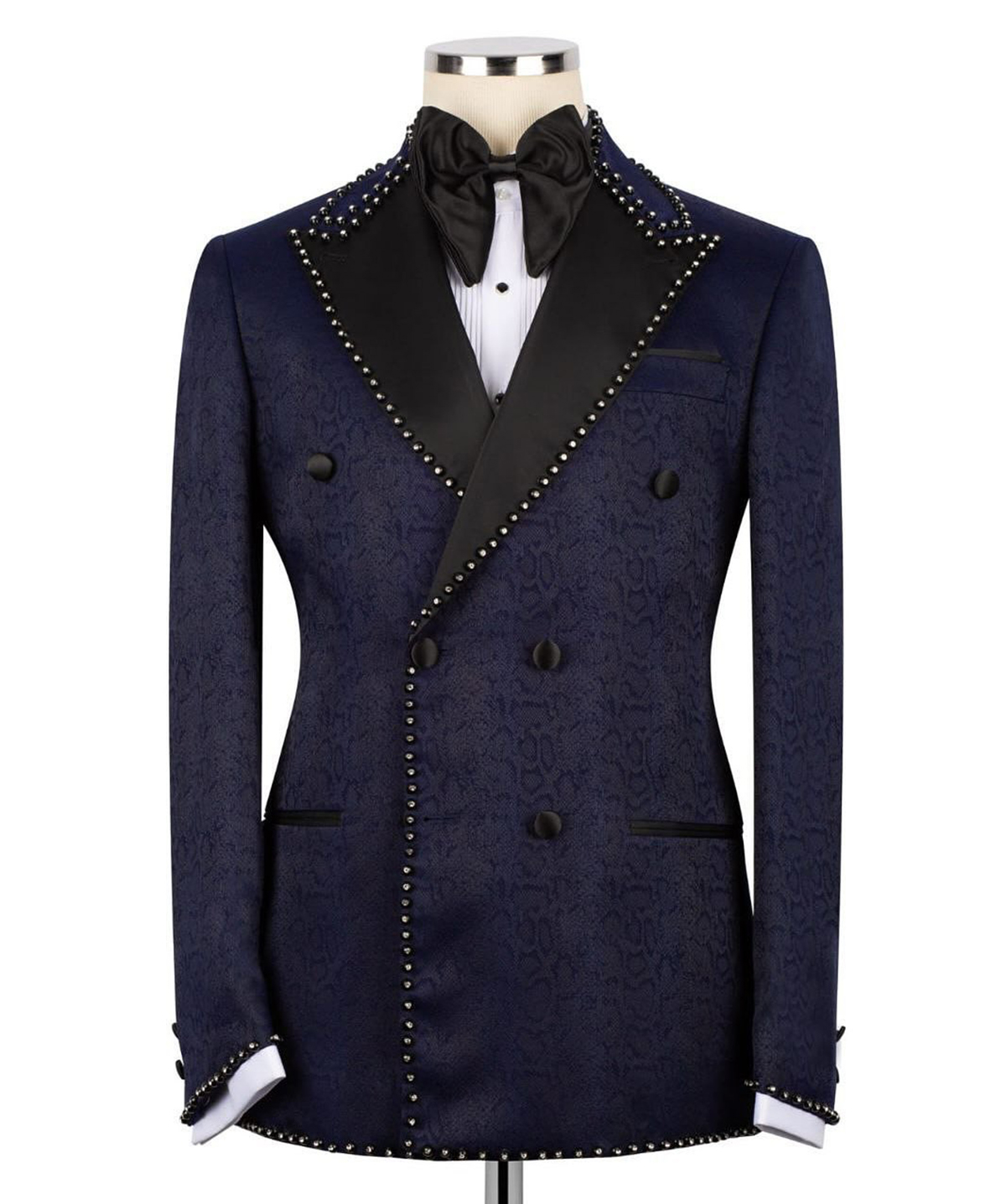 Elegant Man Suits 2 Pieces Set Slim Beads Peaked Lapel Party Prom Blazer Rhinestone Customized Double Breasted Jacket Pants Plus Size