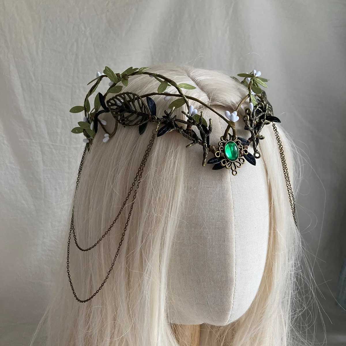 FAiry Antler Crown Woodland Elf Chain Tiara Witch Crown with Circle Bridal Elven Costume Headband Fantasy Wedding Headpiece Z250605