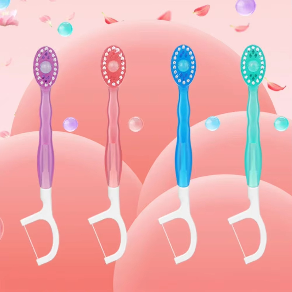5 in 1 Mini Disposable Double Cleaning Beads Soft Brushes Toothbrushes,with Toothpaste + Tongue Scraper + Picks + Floss,Work or Travel Portable Oral C