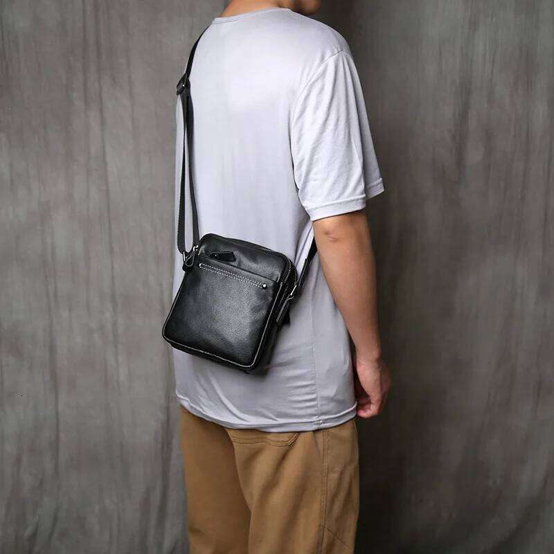 NZPJ Genuine Leather Shoulder Fashionable Top Layer Cowhide Crossbody Bag, Trendy Vertical Men's Mobile Phone Bag