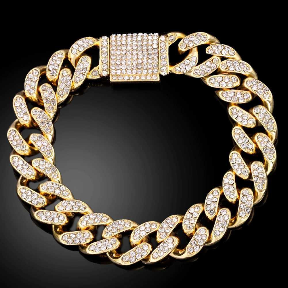 Iced Out Hip Hop Cuban Link Chain Bracelets for Men Women High-Quality Bling AAAA+Rhinestone Paved Miami Bracelets Mens Jewelry W250606