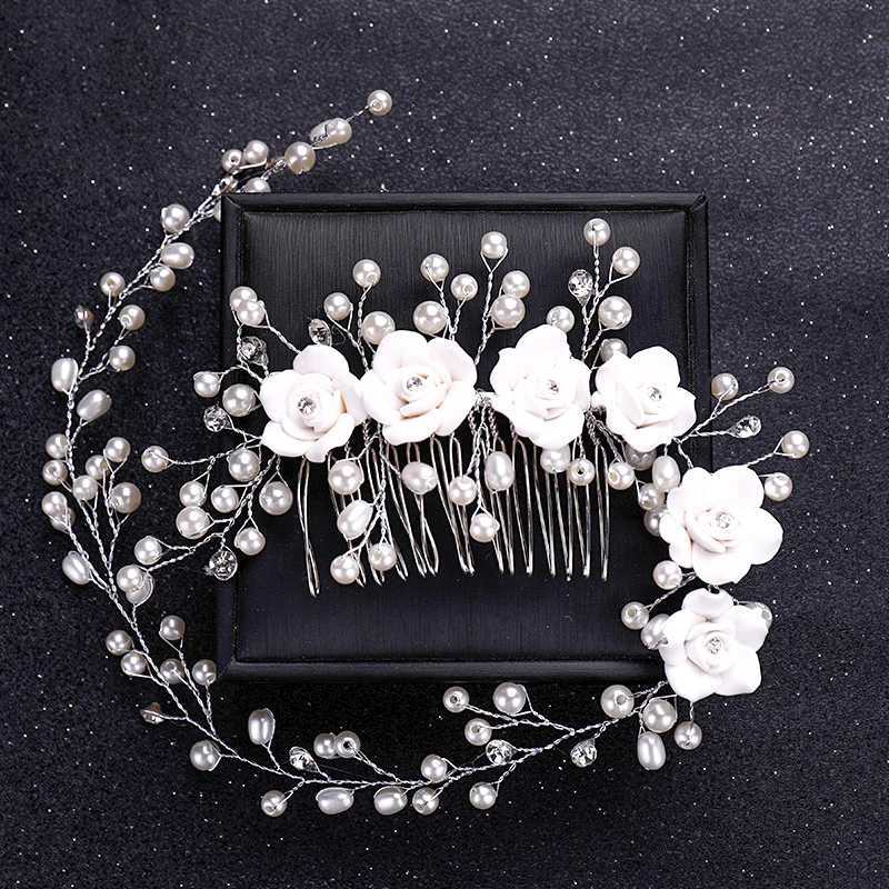 Silver Color Flower Pearl Crystal Wedding Hair Comb Hairpin Headband For Bride Women Wedding Hair Accessories Jewelry Tiara Gift Z250605