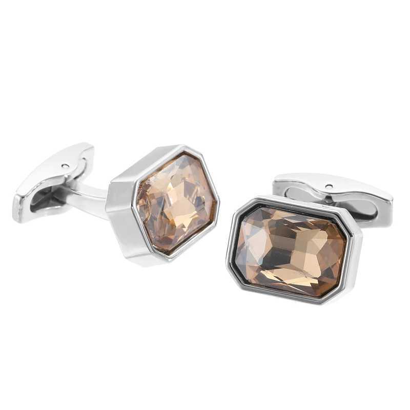 High quality Austrian blue crystal cats eye stone cufflinks French shirt brass crown design wedding mens crystal cufflinks W250606