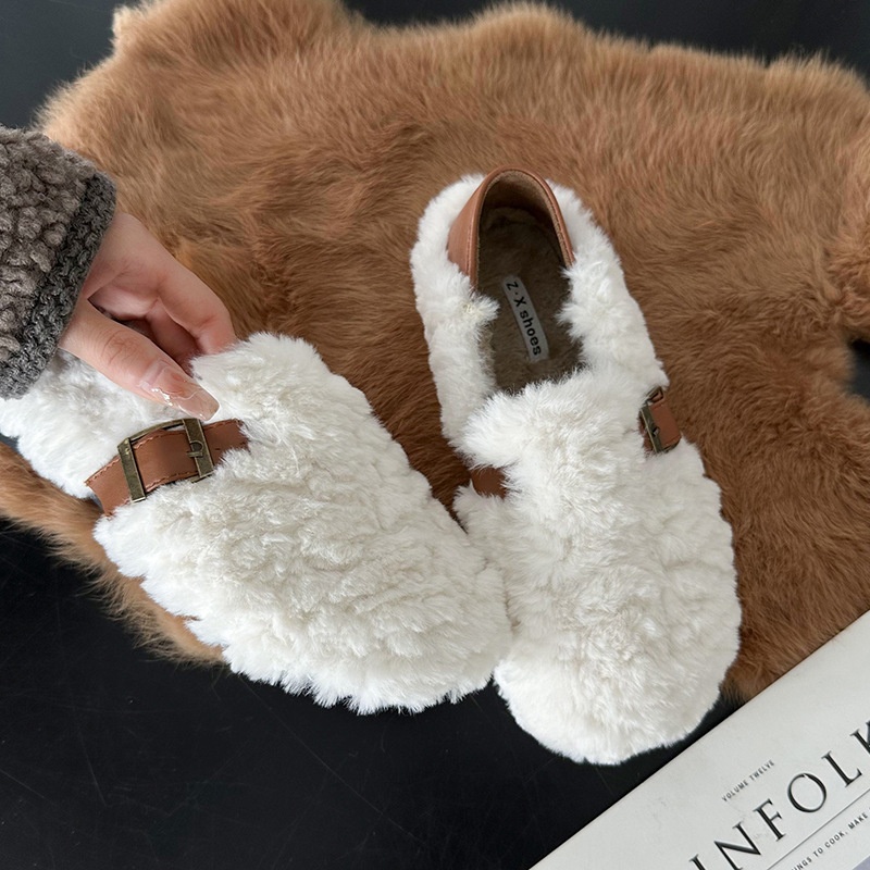 2025 free shipping autumn winter new designer shoes, women's hairy shoes, flat bottom with plush cotton single shoes brown