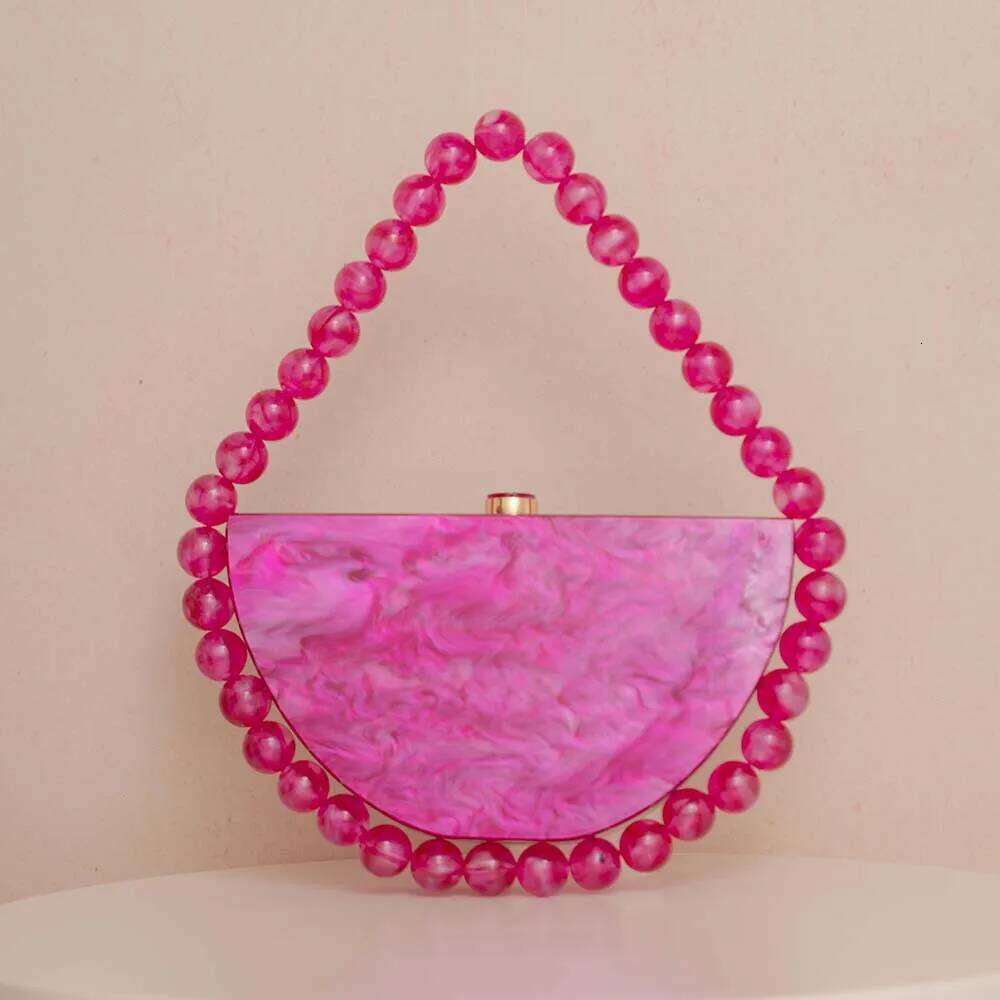 Women Brand Half Moon Circular Barrel-Shaped Acrylic Box Day Clutch Purse Handbags Marble Small Beach Summer Party Evening Bag