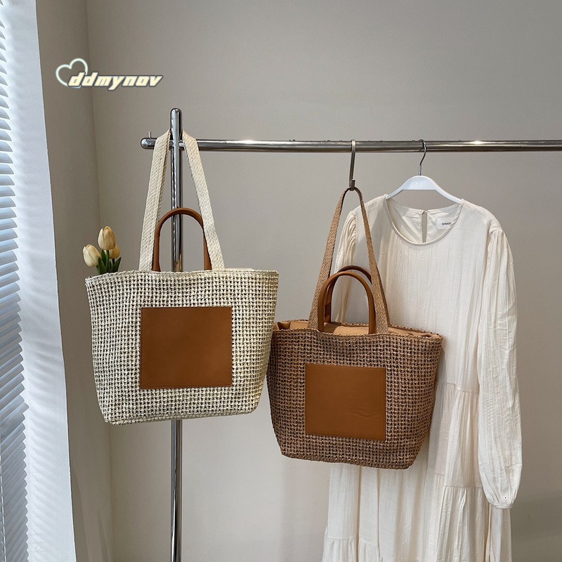 Foreign Trade Large Capacity Woven Straw for Women 2025 New Niche Fashion Single Shoulder Handbag Beach Tote Bag ddmynov