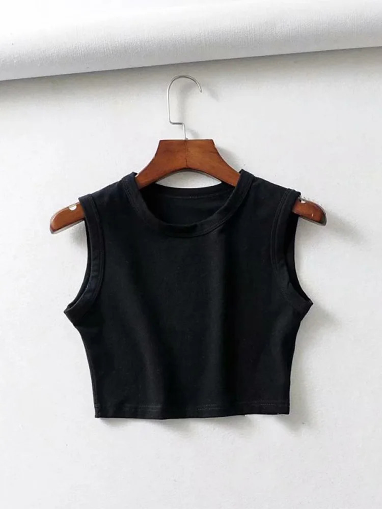 2024 Summer vintage white crop top biker black punk sexy tank korean streetwear cropped sleeveless feminino 250527