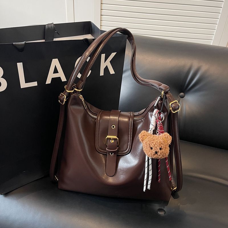 2025 Summer New Women's Backpack with Double Shoulder Women's New Single Shoulder Large Capacity Commuter Handbag, Simple Solid Color Retro 