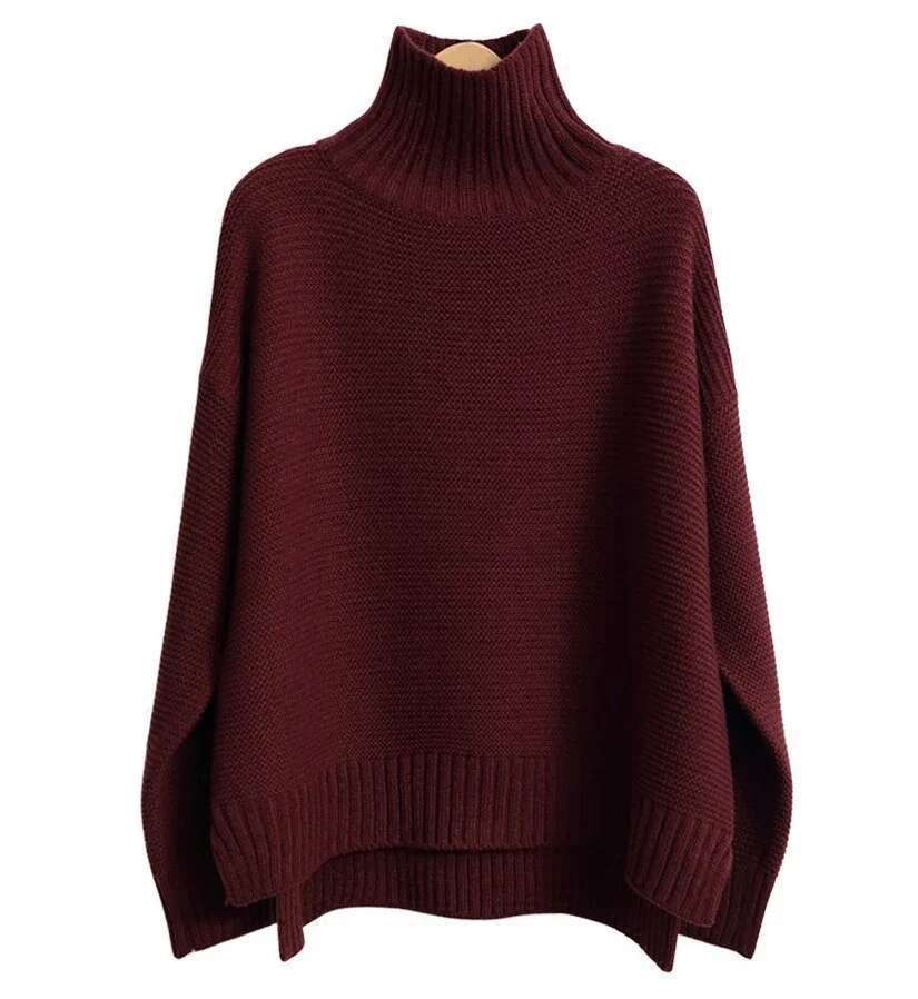 Women's plus Size Monochromatic Cashmere Sweater Thick Turtleneck Loose Fit for Autumn And Winter Europe America Style